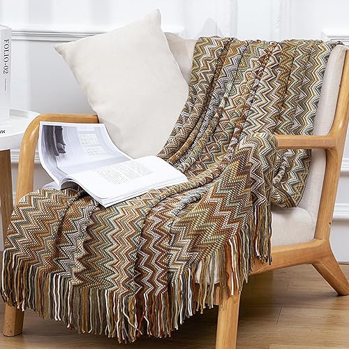 Miniatura 3 de KLEVERISE Manta bohemia de punto con borlas, para exteriores, reversible, suave, acogedora, ligera, para sofá cama, sofá, cama, manta decorativa