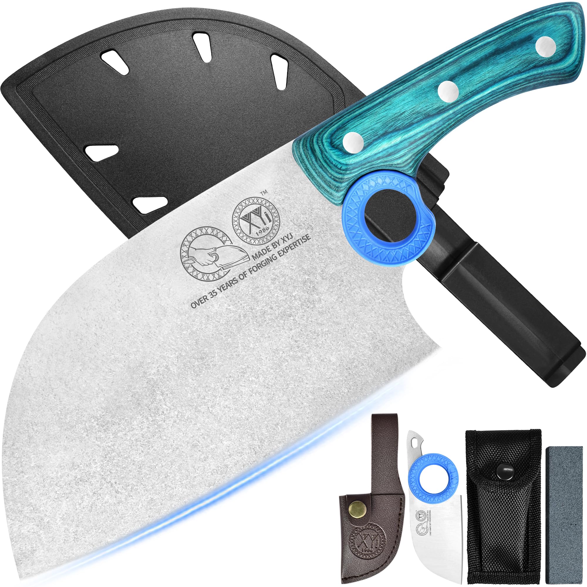XYJ Autentico dal 1986, coltello da macellaio serbo con fodero, coltello da chef con verdure, manico in legno con fodero, per il campeggio all'aperto
