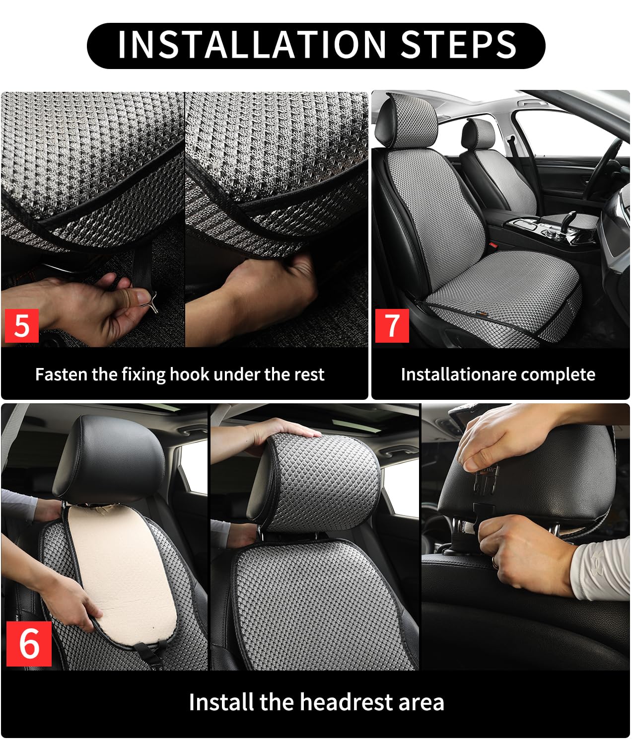 Auto Newer Housse de siège de voiture - Coussin de siège avant de voiture respirant - Protection confortable - Antidérapante et enveloppante - Avec poche de rangement - Universelle pour toutes les