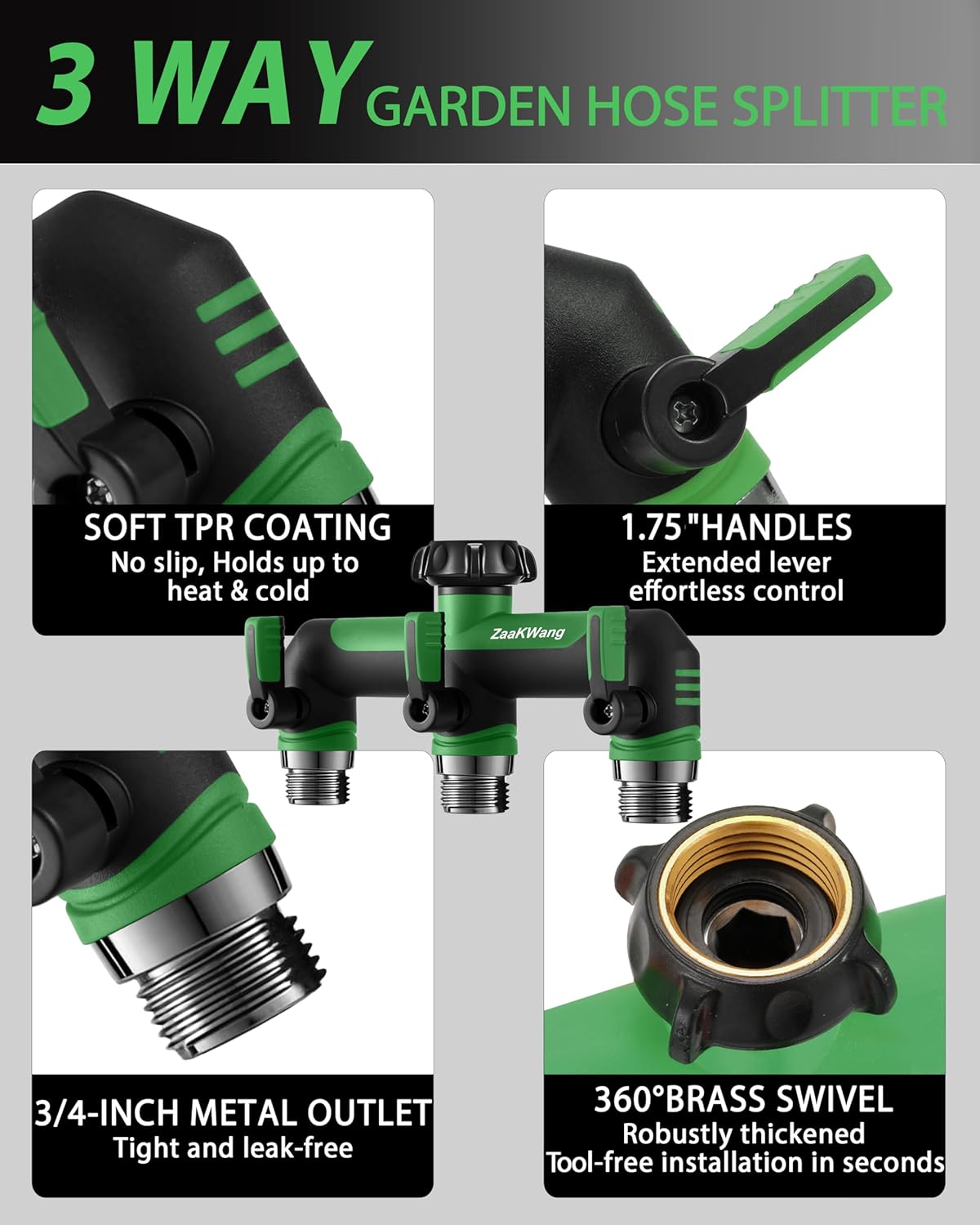 Garden Hose Splitter 2 way & 3 Way, Heavy Duty Water Hose Bib Spigot Splitter, Outdoor Faucet Splitter with Shutoff Valve, T Adapter Connector with 3/4 - Inch GHT Thread