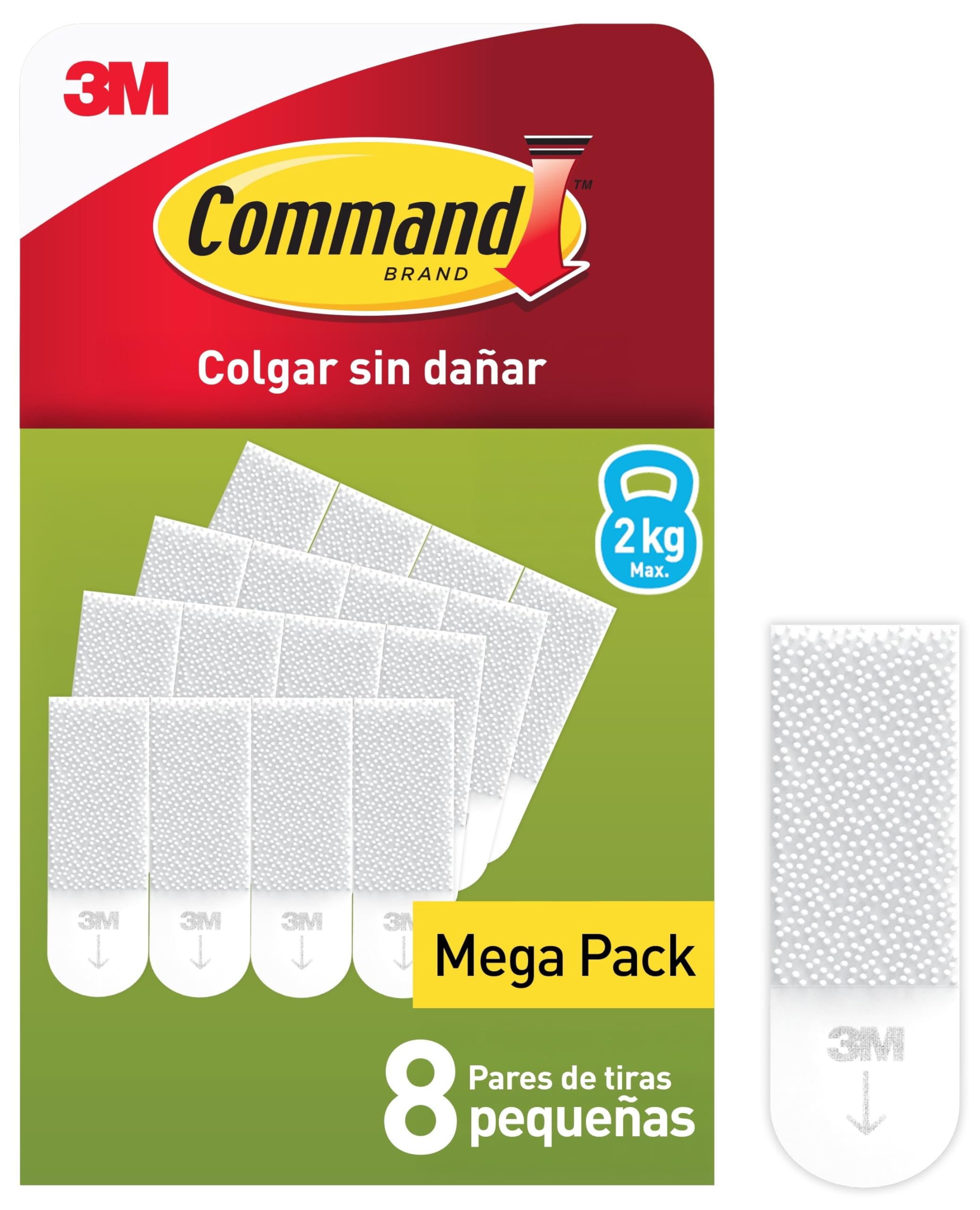 Command Tiras Adhesivas para Colgar Cuadros Pequeños, Pack Ahorro de 8 x 2 Tiras Blancas Pequeñas - Para Marcos de hasta 20 x 25 cm - Colgar Sin Agujeros y Sin Taladrar