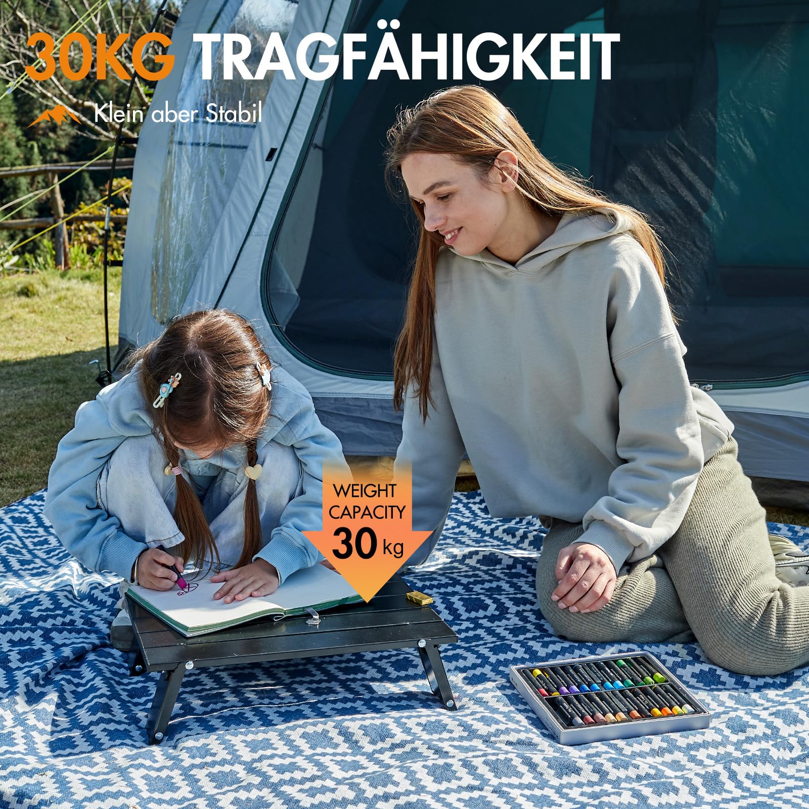 Portal Campingtisch Faltbar Klein Klapptisch Klappbar Esstisch 40x29x16cm Höhenverstellbarer Mini Campingtisch Ultraleicht für Camping Outdoor Balkon
