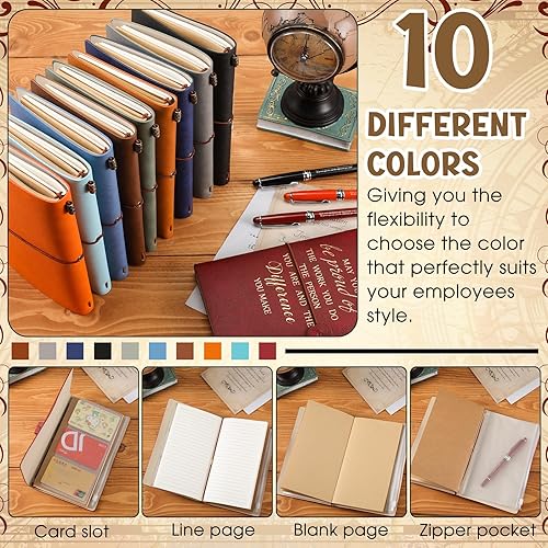 Miniatura 4 de Panitay 20 piezas de regalos de agradecimiento para empleados, diario de cuero con bolígrafos, 10 diarios de viaje con bolsillos y 10 bolígrafos