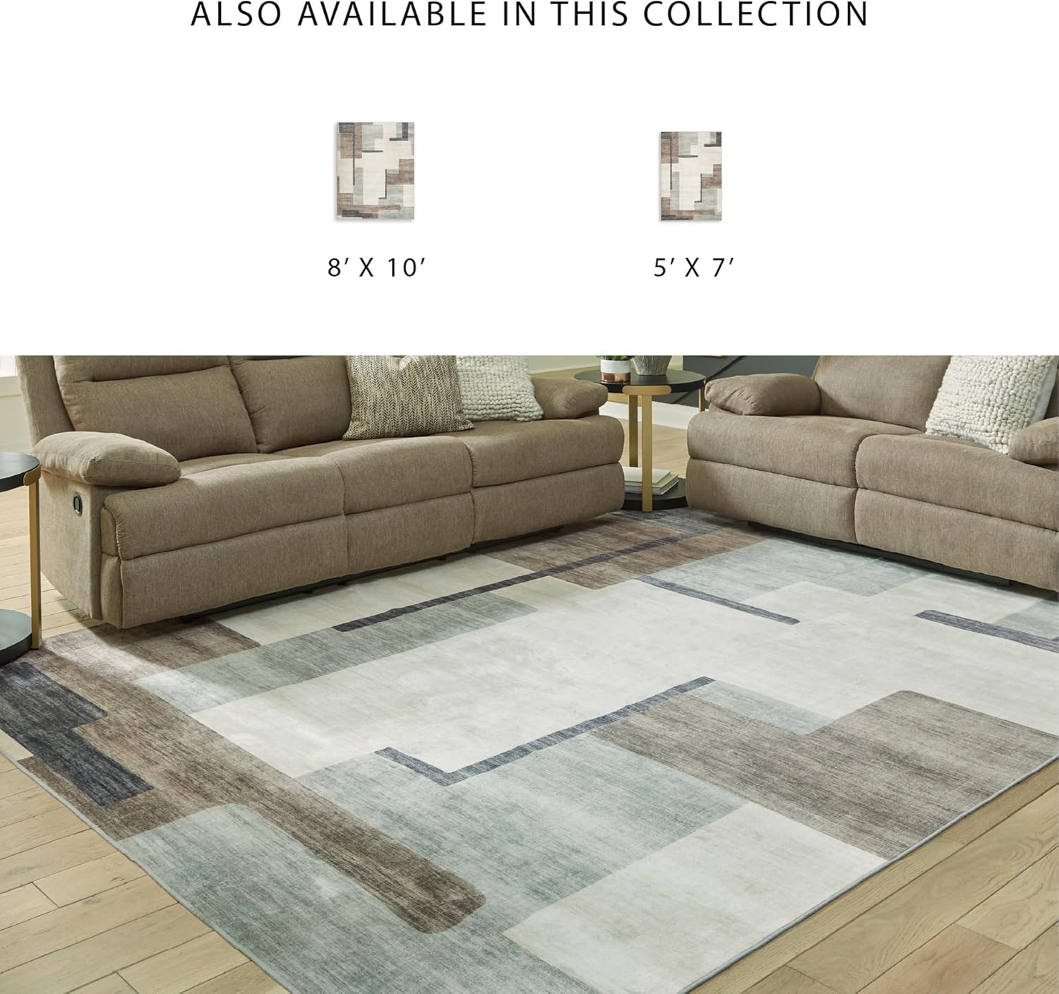 Signature Design by Ashley Larkport Contemporary Indoor Abstract Washable 5 x 7 Area Rug, Light Brown & Light Gray