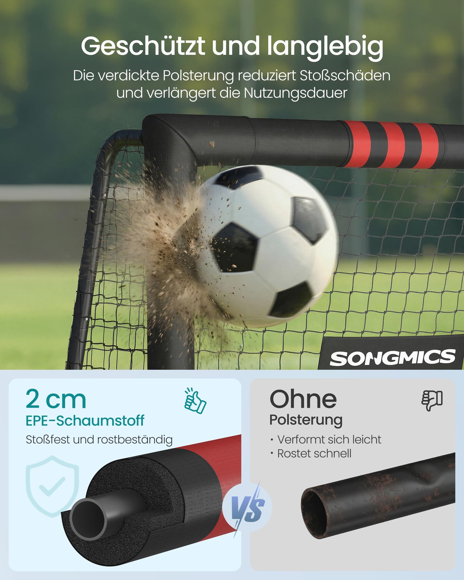SONGMICS Fußballtor, für alle Altersgruppen, Stahlrohre, PE-Netz, Outdoor, Garten, Strand