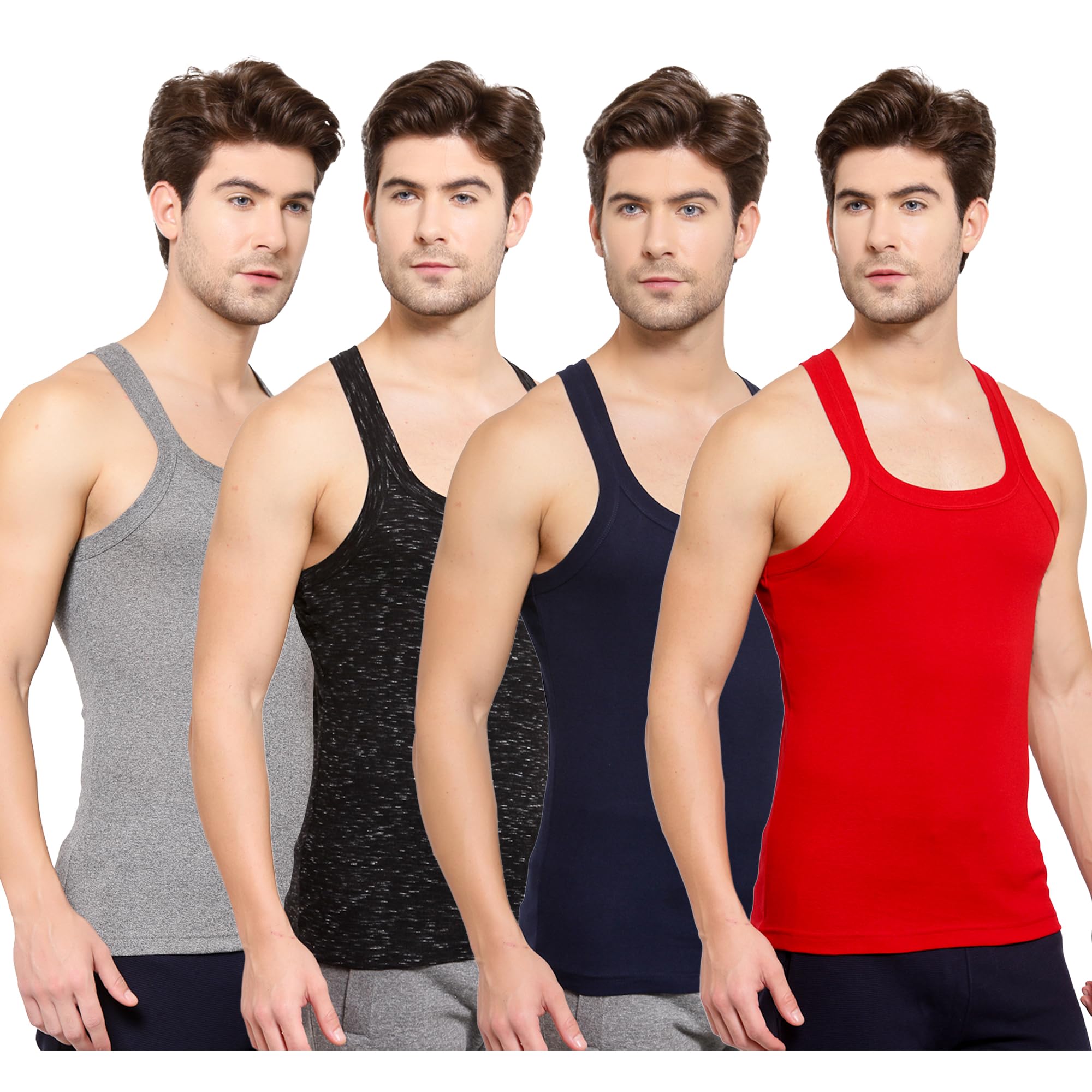 sporto Macho Men's Pure Cotton Solid Multicolour Gym Vest Baniyan Innerwear | Pack of 4(Colour May Vary)-picture-14