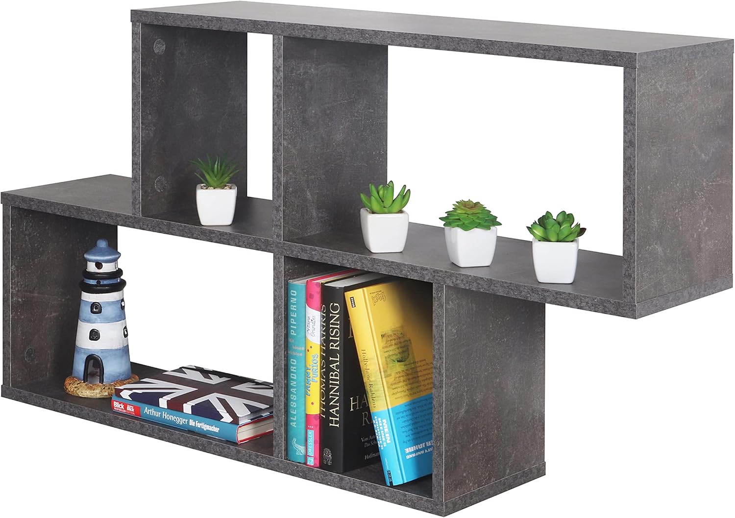 RICOO WM051BG Wall Shelf, 100x53x20 cm, Grey Concrete Look, Chipboard