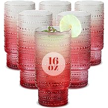 Large Capacity 16 oz Hobnail Drinking Glasses Set of 6, Vintage Glassware Drinking Glasses, Gradual Red Water Glasses Tumbler, Christmas Gifts for Women
