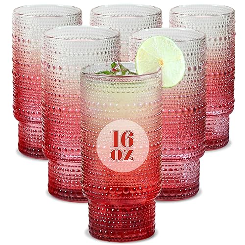 Large Capacity 16 oz Hobnail Drinking Glasses Set of 6,
