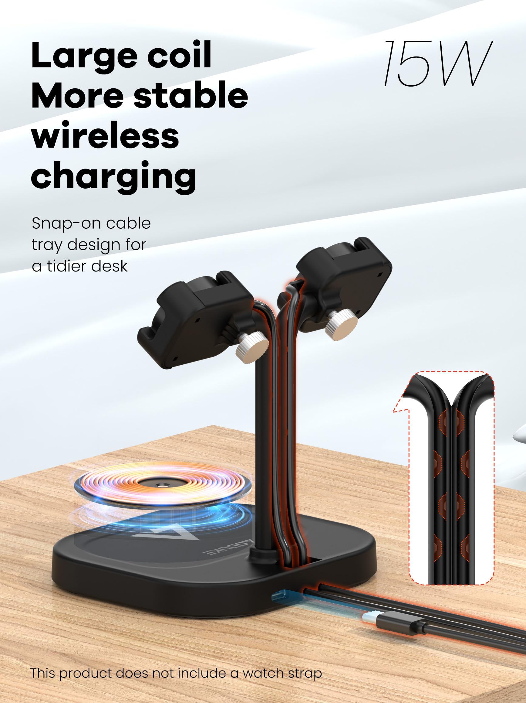 Universal Dual Watch Charger Dock, 3 in 1 Adjustable Smart Fitness Tracker Wireless Charging Station, for Samsung/Google/Amazfit/Fitpolo/GRV/AGPTEK/Fire-Boltt Watch Stand (A22SW-Black)