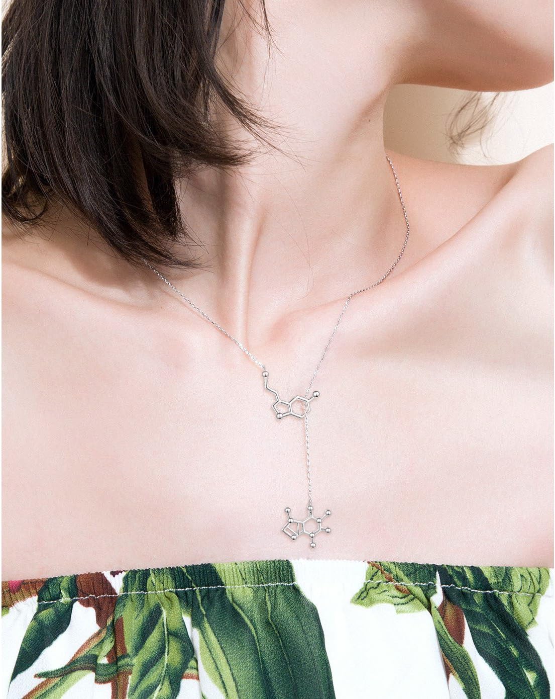 925 Sterling Silver Serotonin Necklace Caffeine Molecule Pendant Necklace Gifts for Science Student Coffee Coffee Lover - Image 2