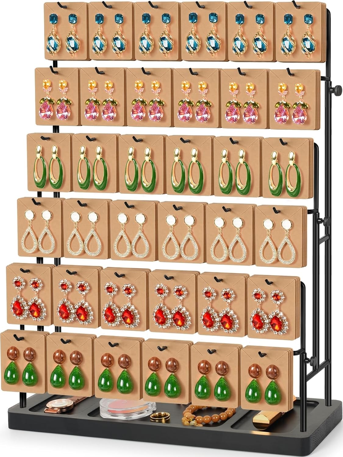 Jewelry Display for Vendors, 36 Hooks Earring Display Stands for Selling, Earring Holder Organizer for Earring Cards, Bracelets, Necklaces, Rings, Keychains Retail-Black
