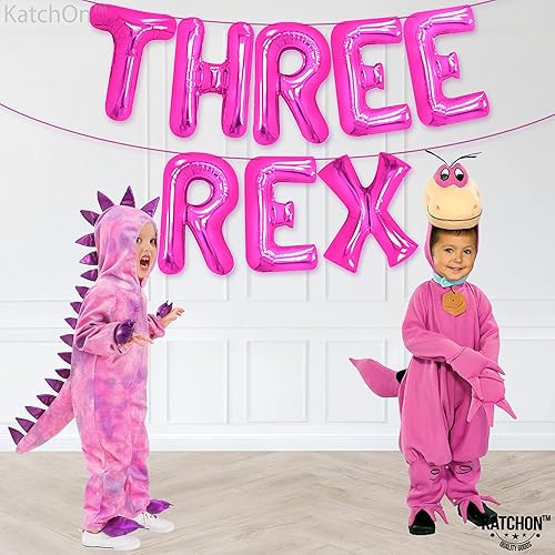 Miniatura 4 de KatchOn, Globos Pink Three Rex de 16 pulgadas, paquete de 2, globos de dinosaurio rosa 3D de pie, globo de dinosaurio, globo de dinosaurio rosa