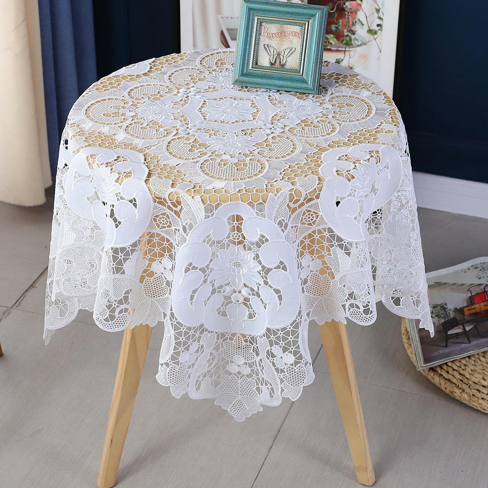 tovaglia da Matrimonio Classica, Decorazione Tavolo in Pizzo Bianco, Caffè-bianco-170 * 270