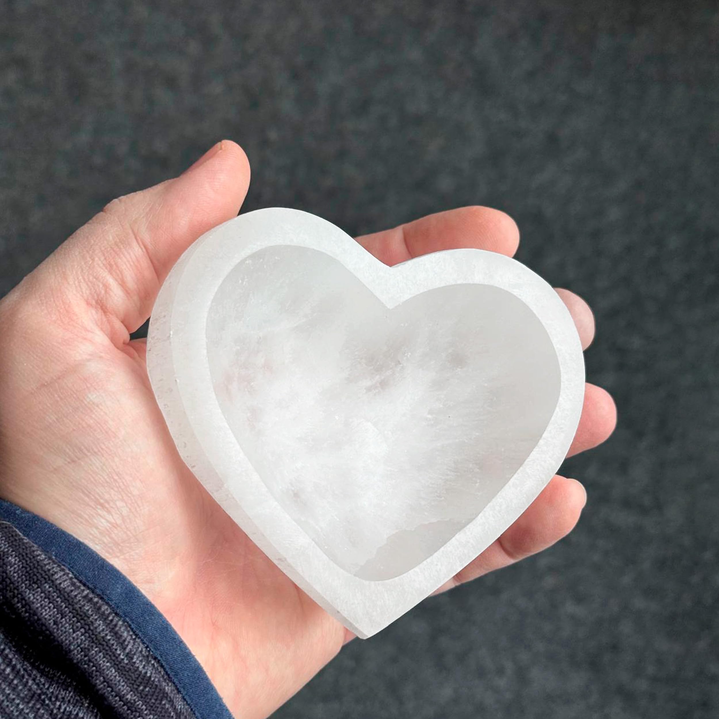 Ciotola Selenite A Forma Di Cuore 10x8x2cm - Per Gioielli, Meditazione E Decorazione - Foto 8