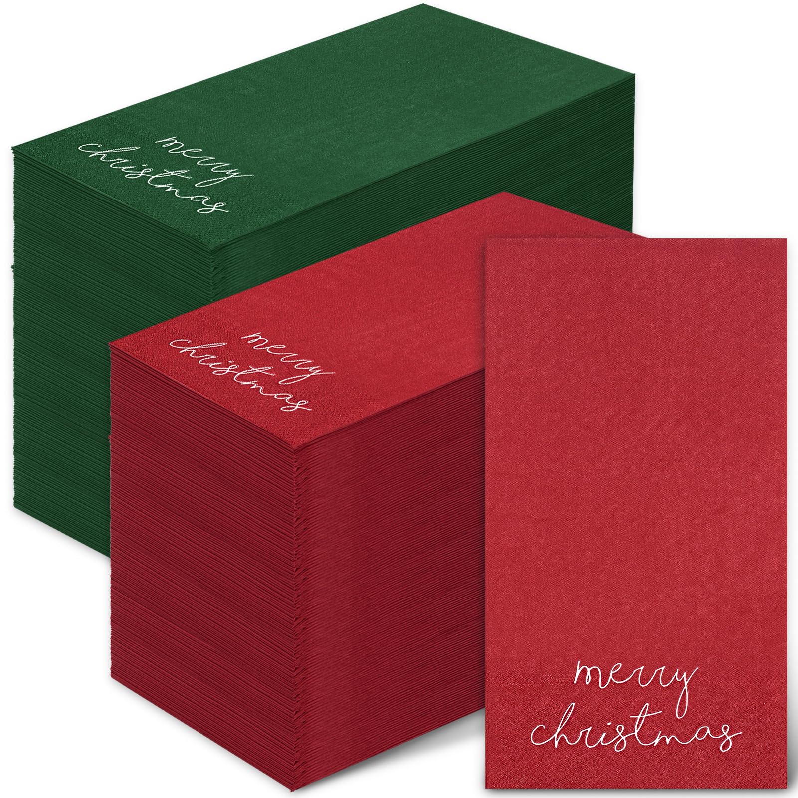 Whaline Lot de 200 serviettes de table jetables en papier pour invités de Noël Rouge/vert