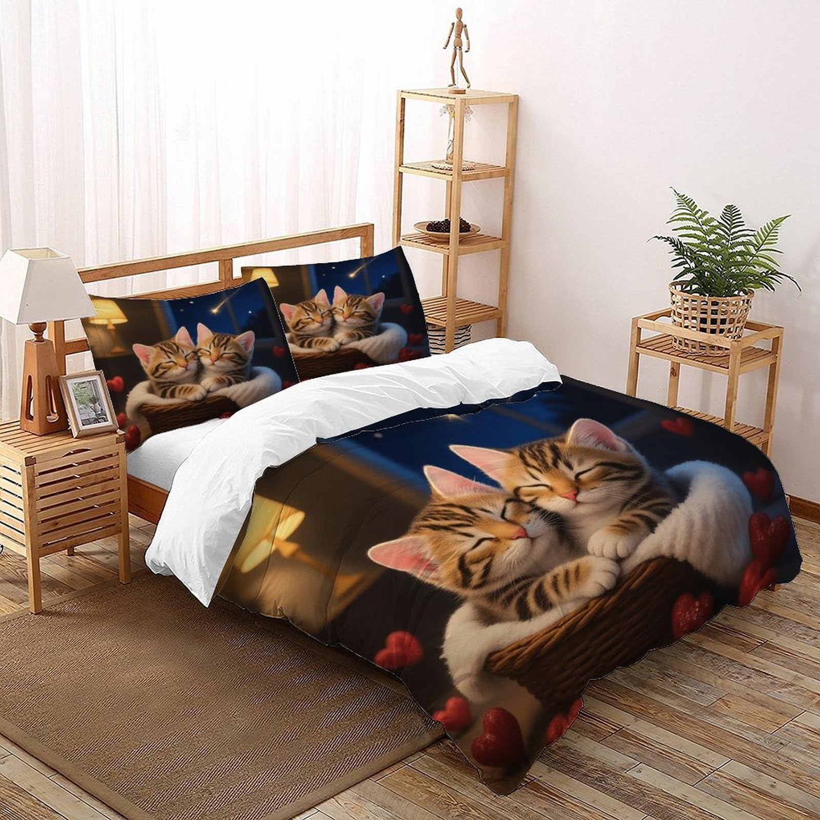 Parure de lit microfibre 200x200 housse de couette double cozy chatons