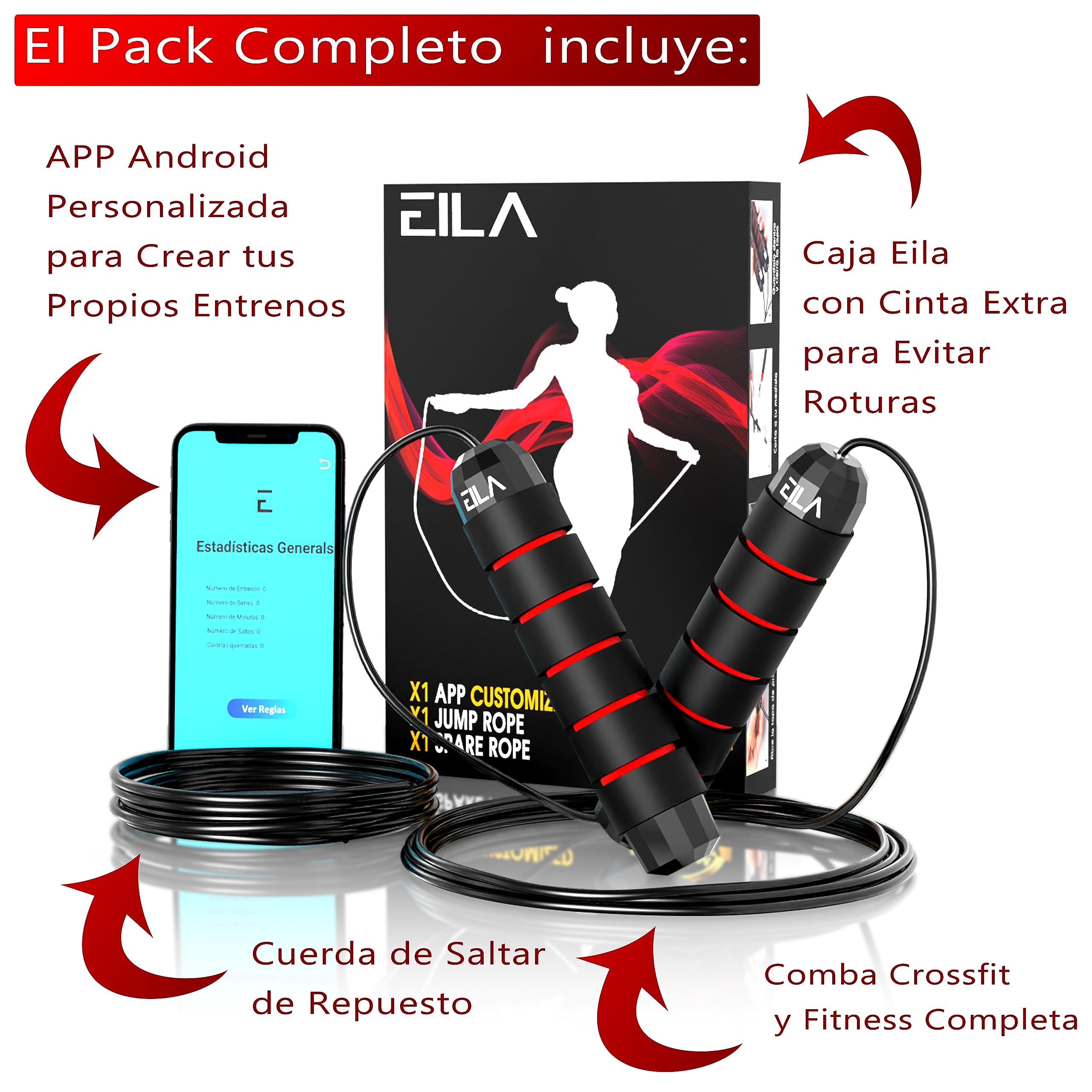 Pack Corde à Sauter Fitness Avec Corde De Rechange Pour Crossft Homme Et Femme, Corde à Sauter Et Faire De L'exercice à La Maison, Kit Comba Boxe, Crossft Homme Pour Gym Et