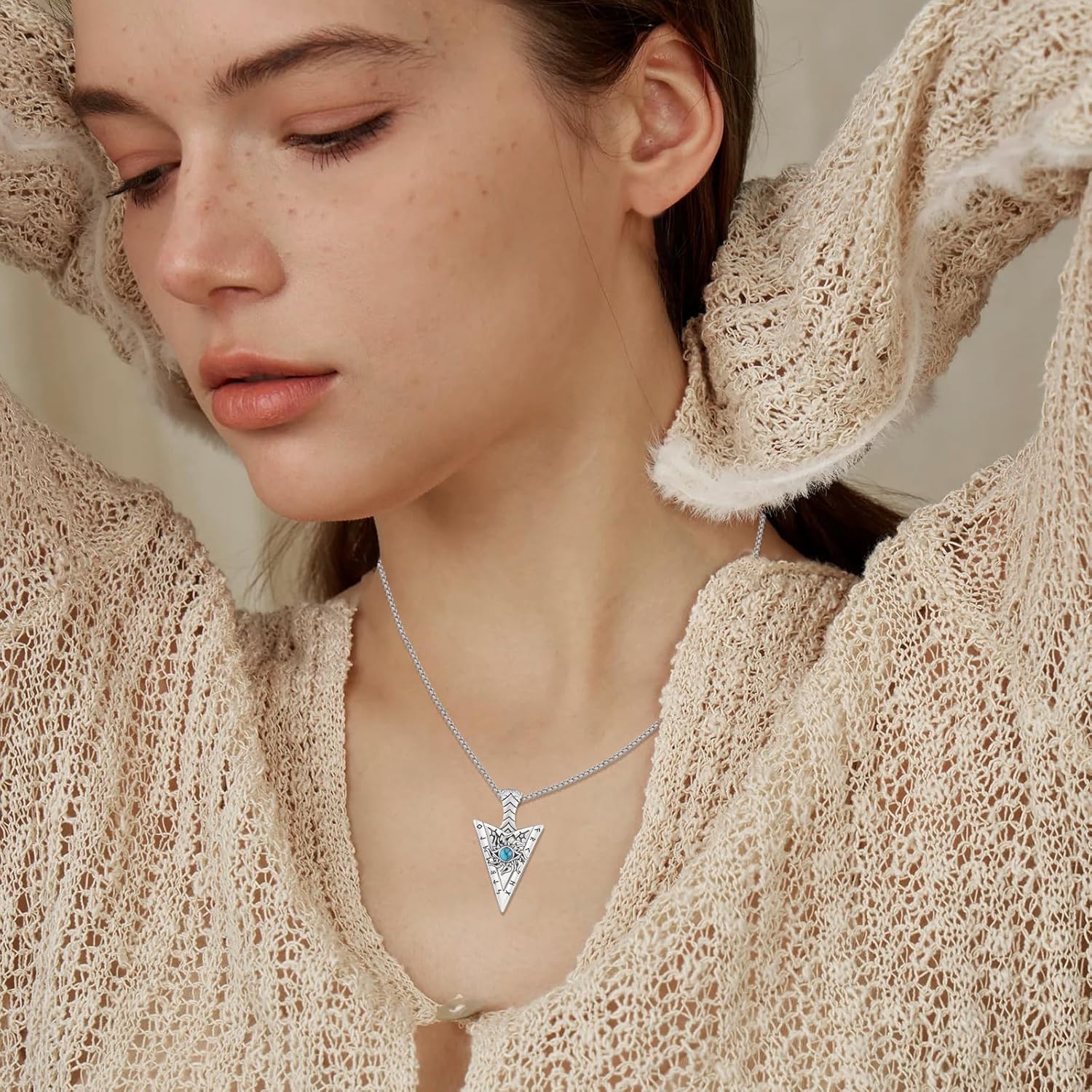 Arrowhead Necklace Men 925 Sterling Silver Arrow Celtic Moonstone/Turquoise/Opal Viking Necklace Men's Pendant Runes Viking Necklace Celtic Jewelry for Men Son Teens Women - Image 6