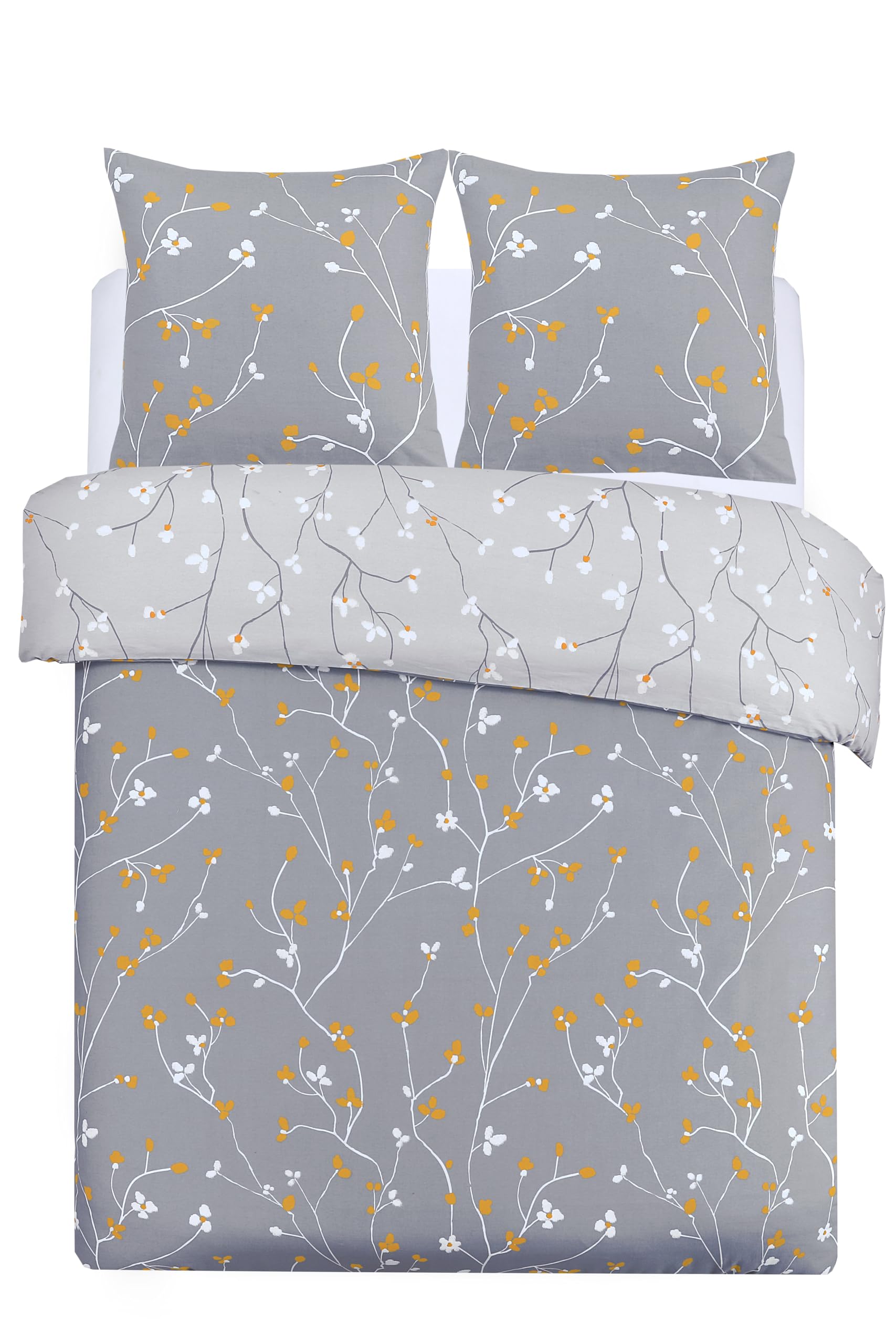 Vision - Parure de lit Réversible 100% Coton - Freya Gris - Set de Housse de Couette 260x240 cm avec 2 taies d'oreiller pour lit Kingsize 2 Personnes - Fibres Naturelles - Oekotex