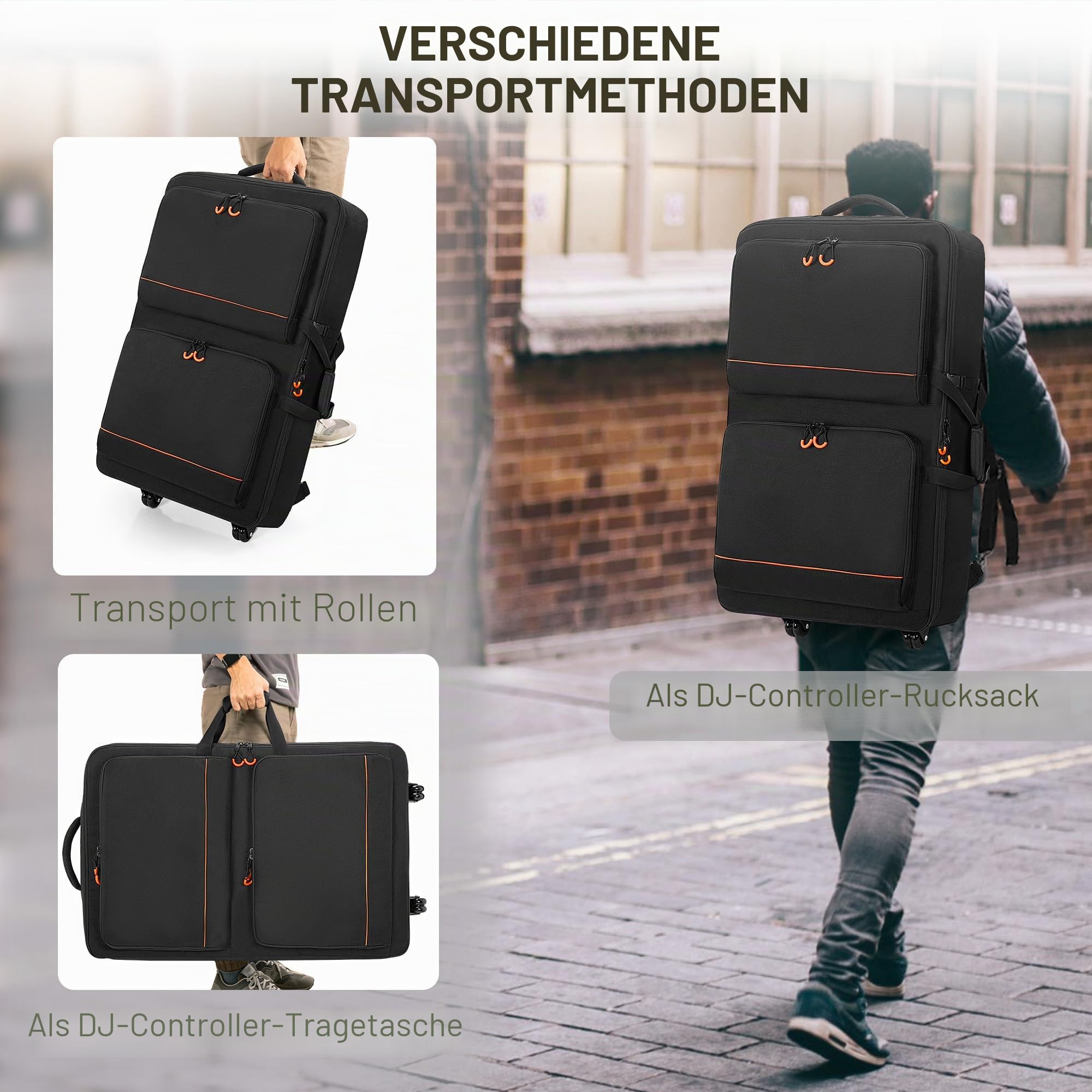 Rexmica DJ Controller Tragetasche mit Rollen, Kompatibel mit Pioneer XDJ RX2/ XDJ RX3/ XDJ-RX/DDJ-FLX10/ DDJ REV7/ DDJ 1000SRT, DJ Controller Rucksack mit Rädern, DJ Mischpulte Gepolsterte Hülle