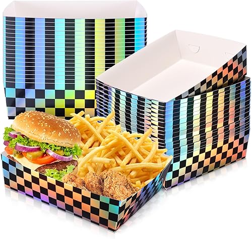 Miniatura 8 de Mifoci 50 bandejas de papel metálico dorado para fiestas, 5 libras, grandes barcos metálicos para alimentos, platos para nachos, bandejas