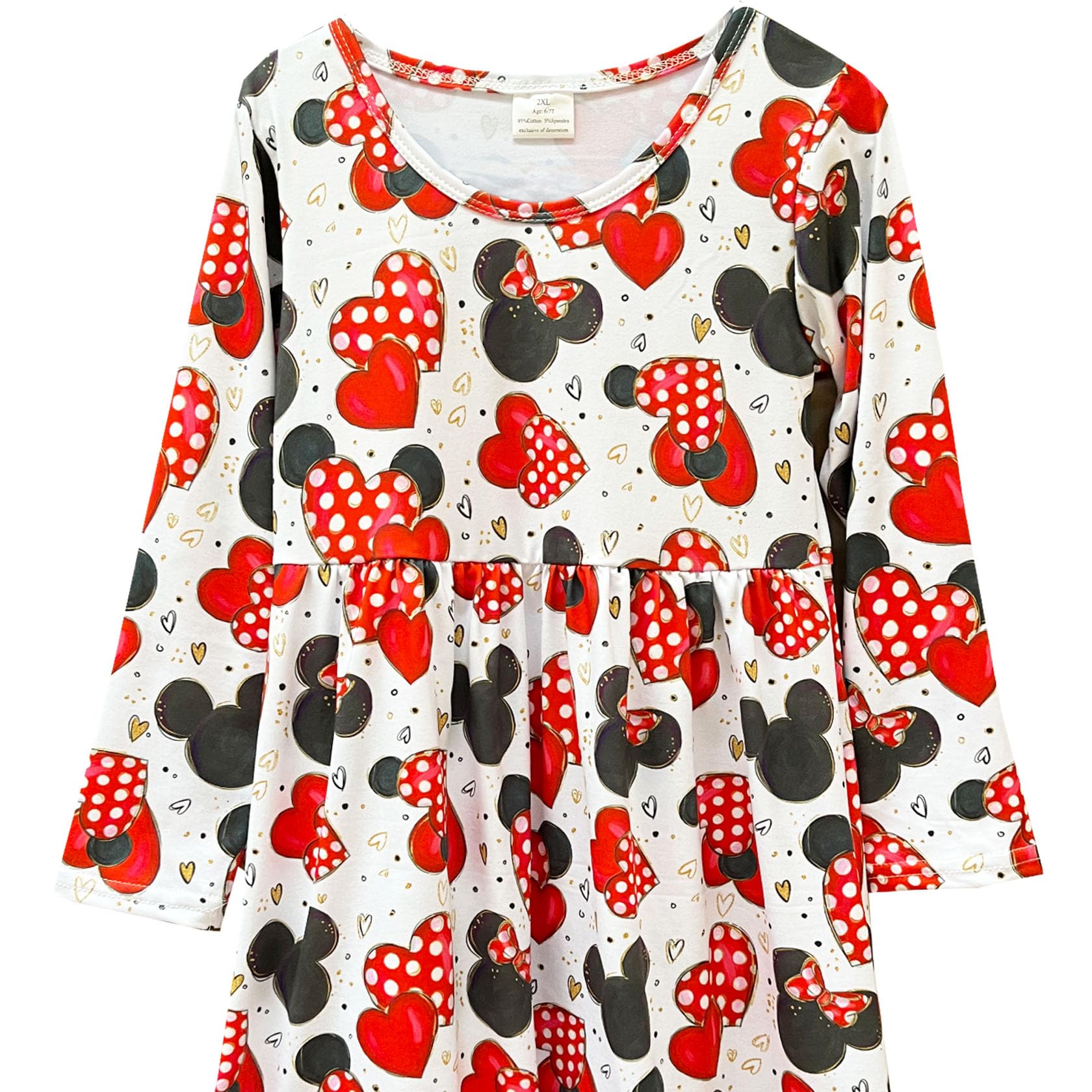 AQHOFSV Toddler Baby Girls Valentine's Day Dress Long Sleeve Minie Heart Colorful Heart Pattern Dresses Milksilk