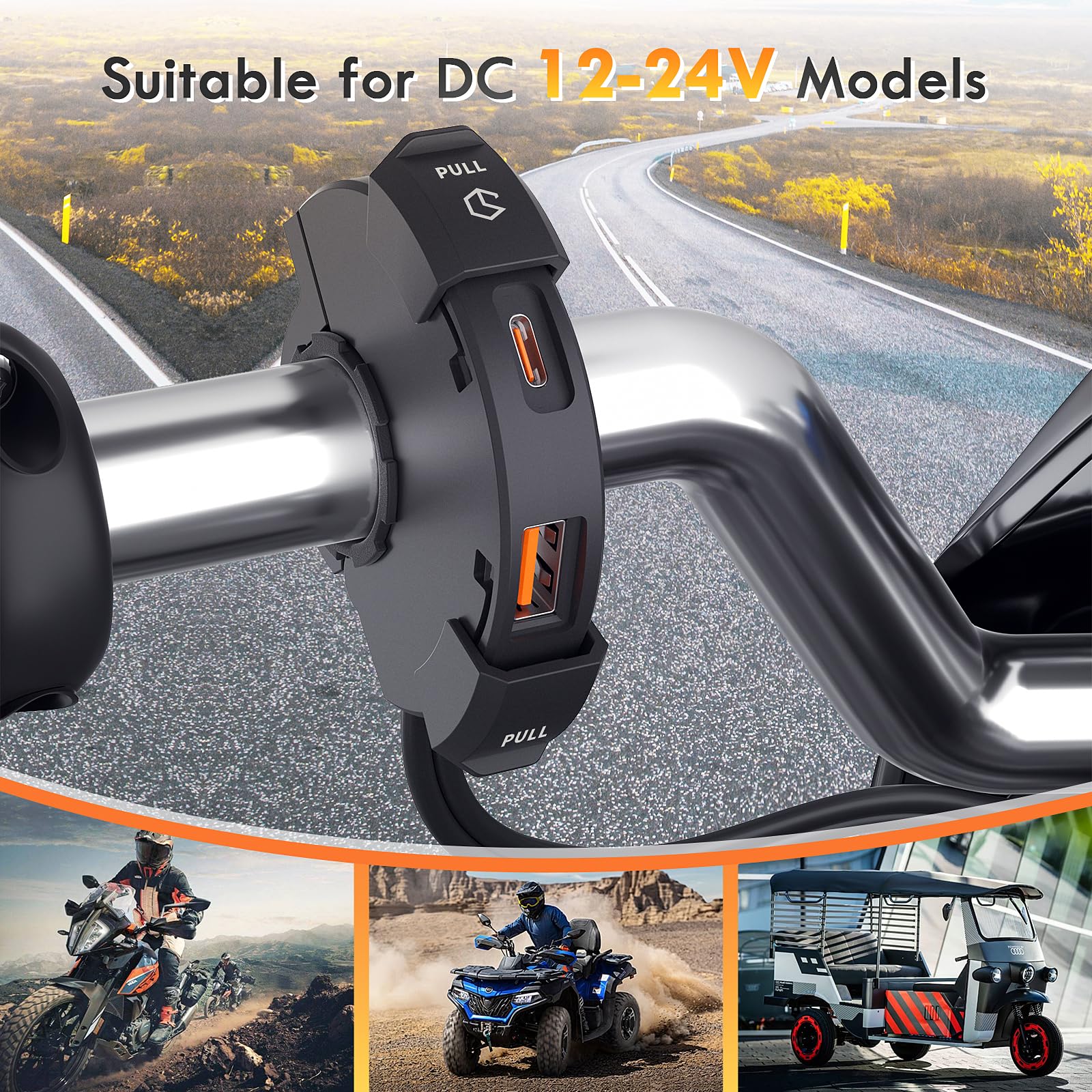Comius Sharp Chargeur USB Moto 12V 18W QC3.0 + 30W PD Type-C - Étanche IP65 Pour Motos, Vélos Et ATVs