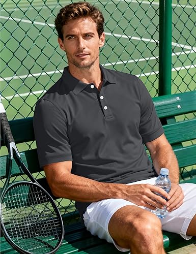 Miniatura 3 de MAGCOMSEN Camisas polo para hombre, 3 botones, casuales, de trabajo, secado rápido, manga corta, camisa de golf, piqué, rendimiento al aire libre