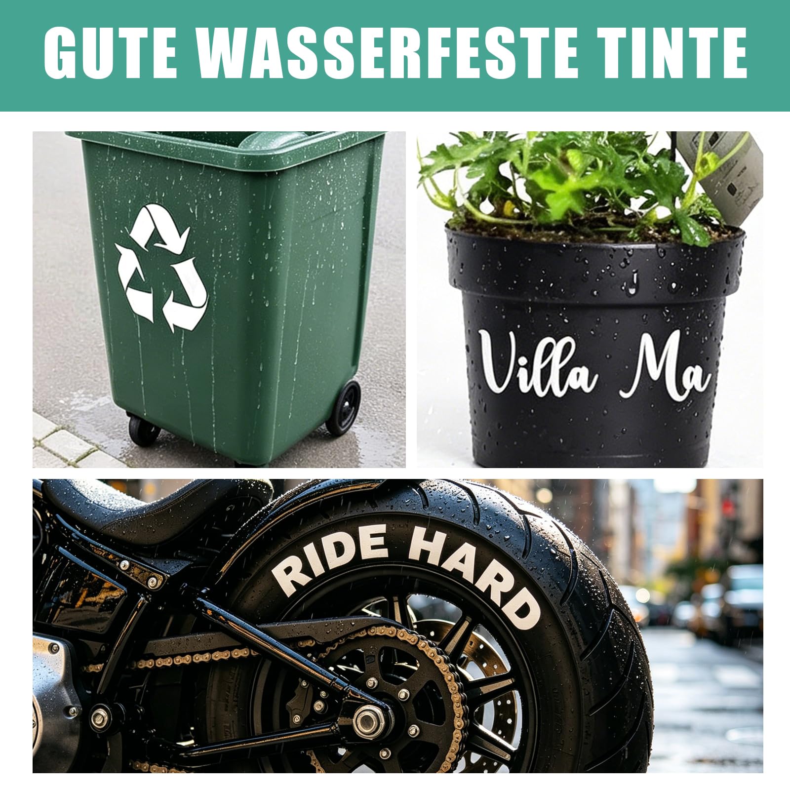 8 pennarelli per pneumatici bianchi, impermeabili, 3 mm, con inchiostro a base d'acqua, ad asciugatura rapida, per pneumatici di auto, moto e bicicletta, nonché gomma, vetro, metallo e plastica