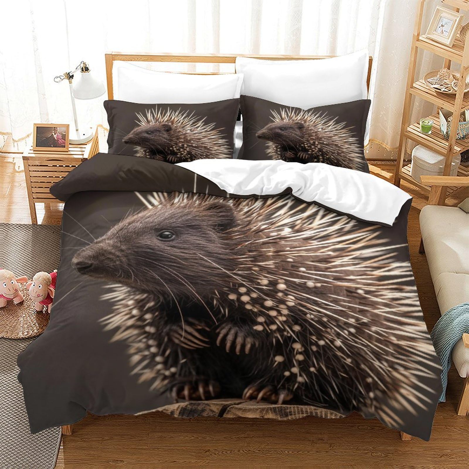 P1S9U7W5Y Realistic Hedgehog Animal 3D Printed Duvet Cover Set 3pcs Microfiber Hedgehog Bedding Set Single（140x200cm）