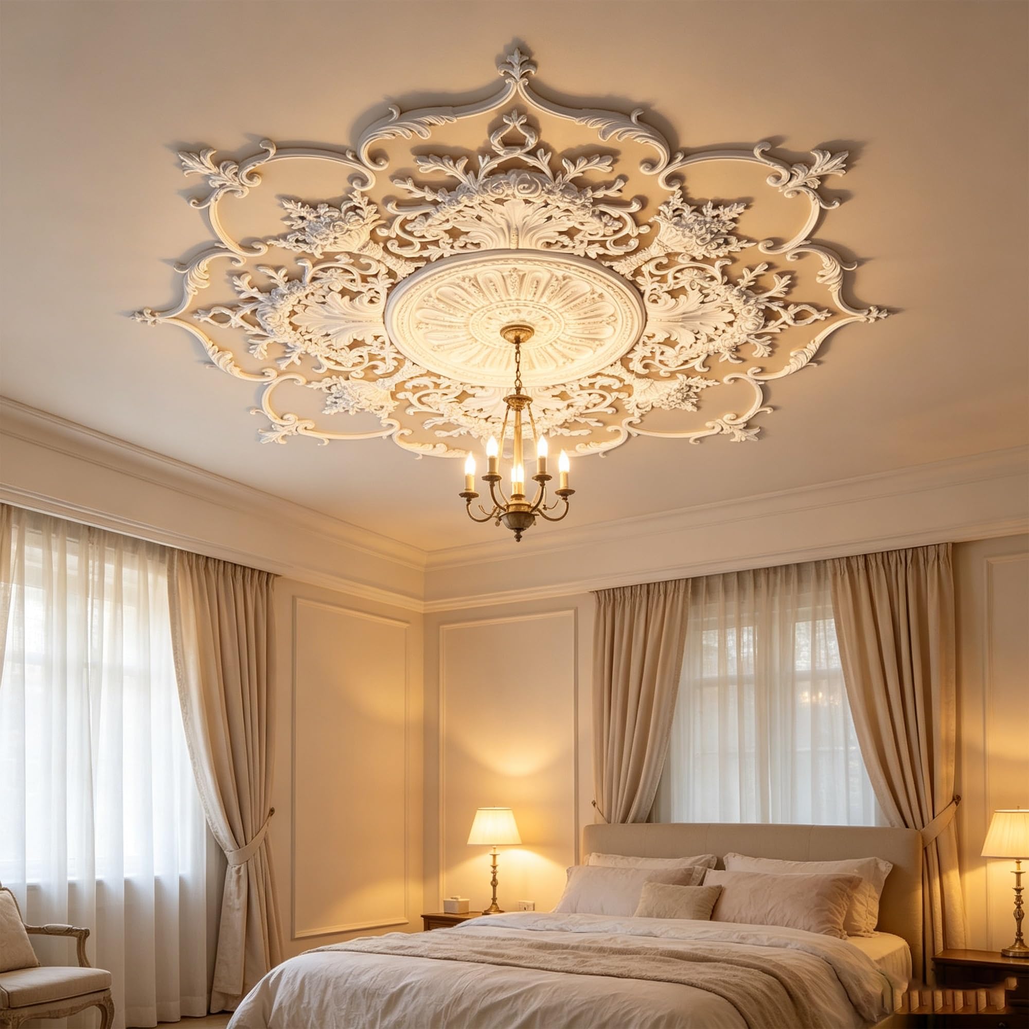 131cm Rosone Lampadario Soffitto Bianco Polistirolo Decorativo