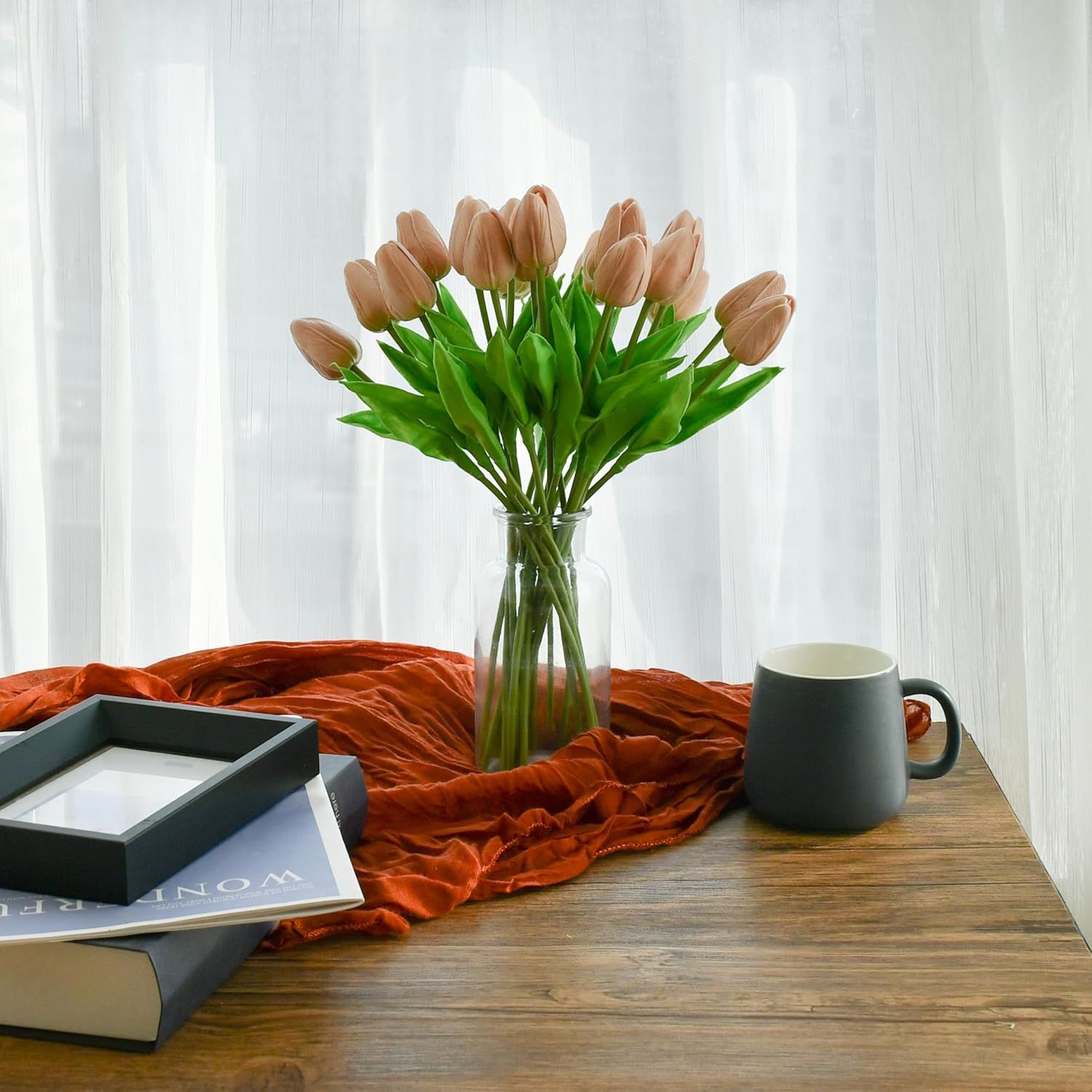 Mandy's Artificial Tulips 20 Stems Light Brown PU Faux Flowers for Valentine's Day and Easter Decorations Wedding Home Decor 13.5 Inch - Image 4