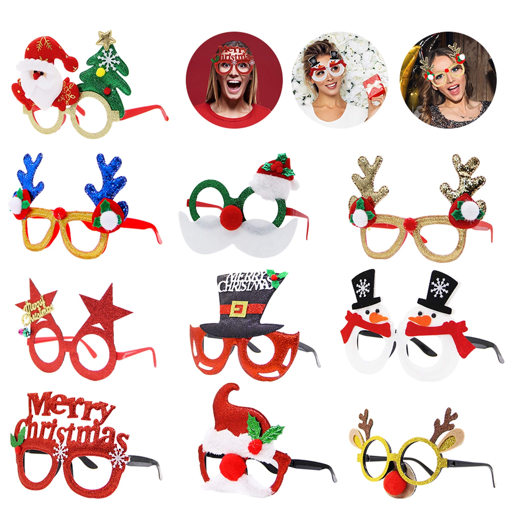 ATDAWN 10 Pack Christmas Party Fancy Glasses Frame Christmas Decoration Costume Eyeglasses Happy New Year Celebration Costume Party Supplies