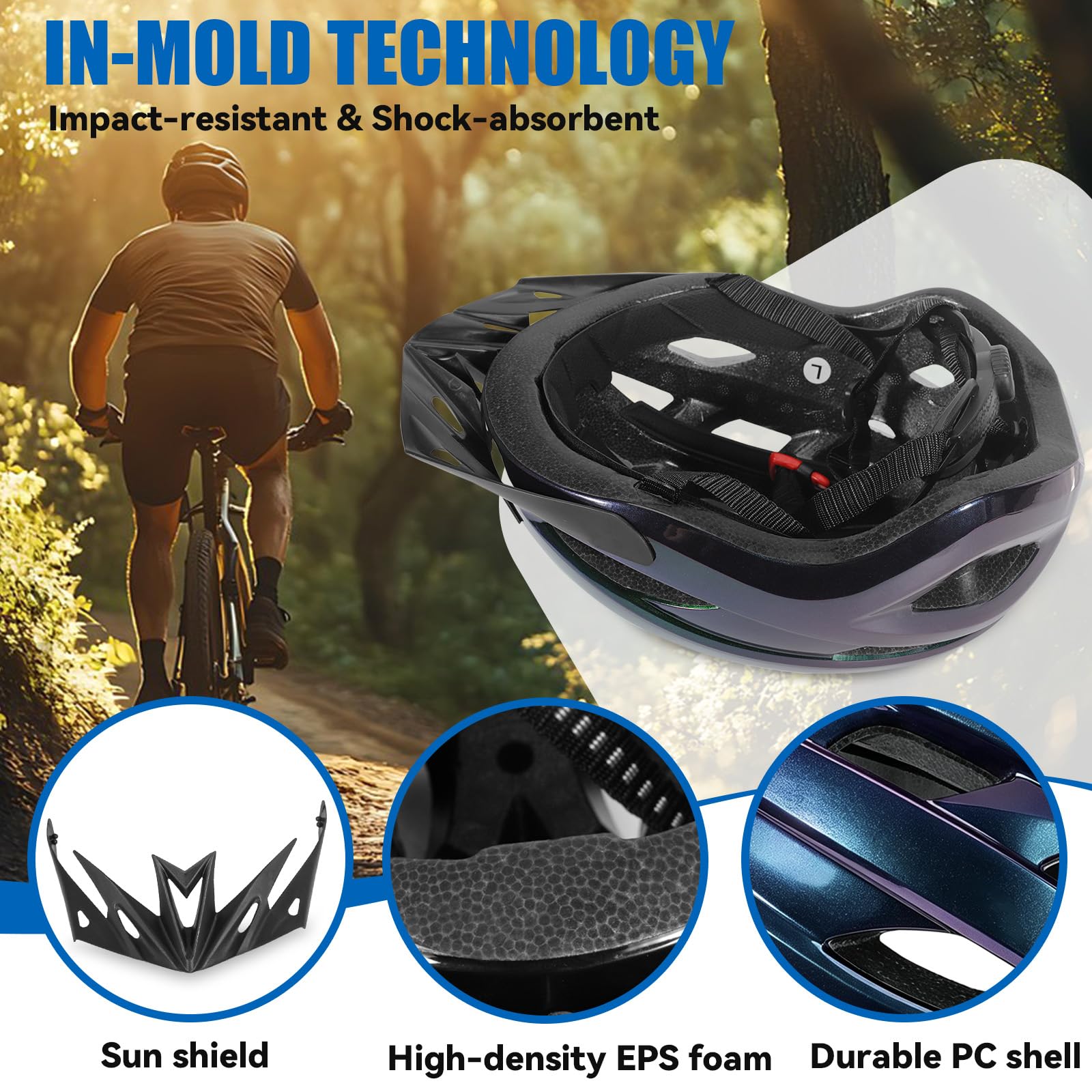 Casque pour Vélo - Réglable de 58 à 62 CM - pour Femmes et Hommes - Route Montagne Noir