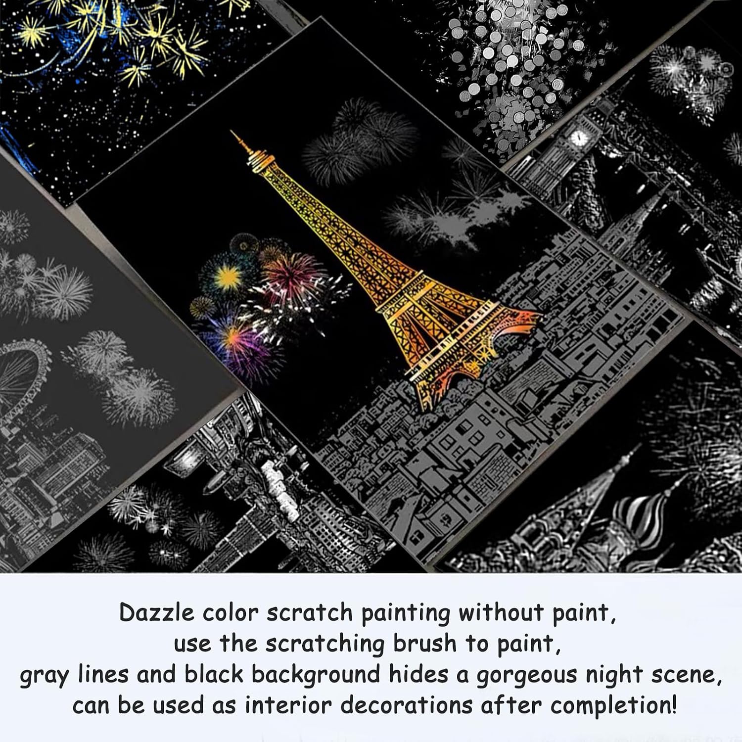 Scratch Art Adult 8 Sheets Rainbow Scratch Fireworks Scratch Painting Kit s Scratch Art Book11.6x8.2 Inch 6 Scratch Tools, DIY Craft Gift(Beautiful Fireworks)