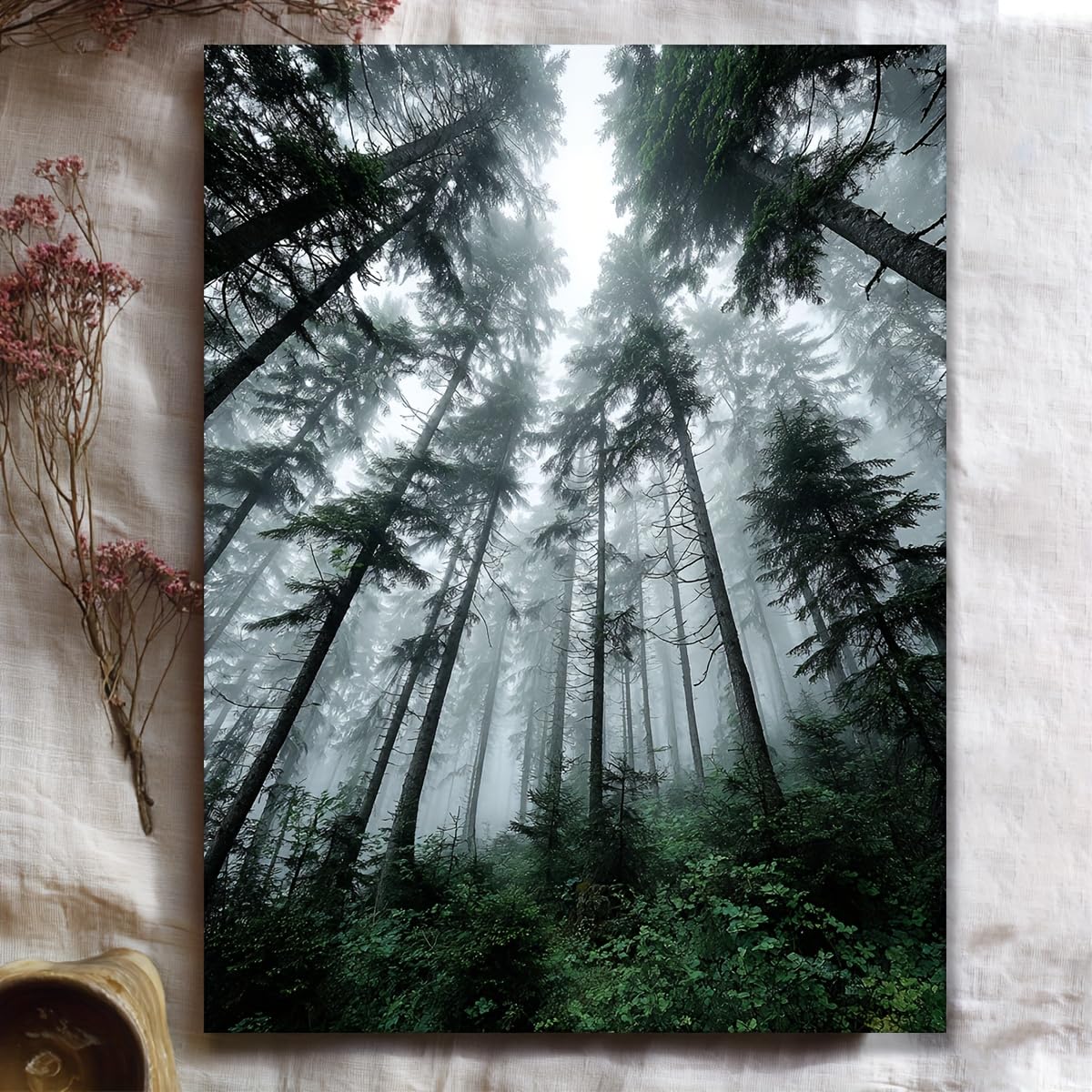 EGJEPWFH Anime Foggy Pine Forest Wall Art-Minimalist Canvas Wall Art Modern Style Nature Inspired Canvas for Bedroom(80x120cm/No frame)