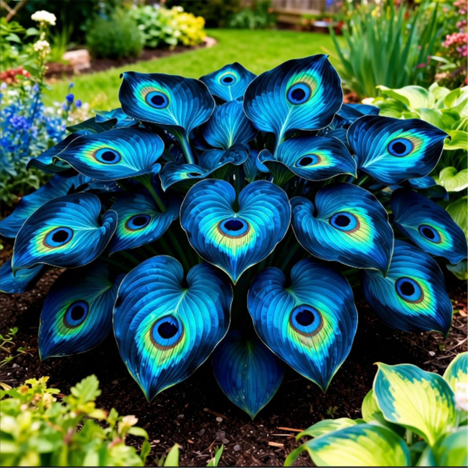 Multi-Colored Variegated Hosta, Easy to Care for, Ideal for Layered Landscaping in Gardens and Flower Borders Hardy Perennial, Excellent Display-4 Bulbs-A