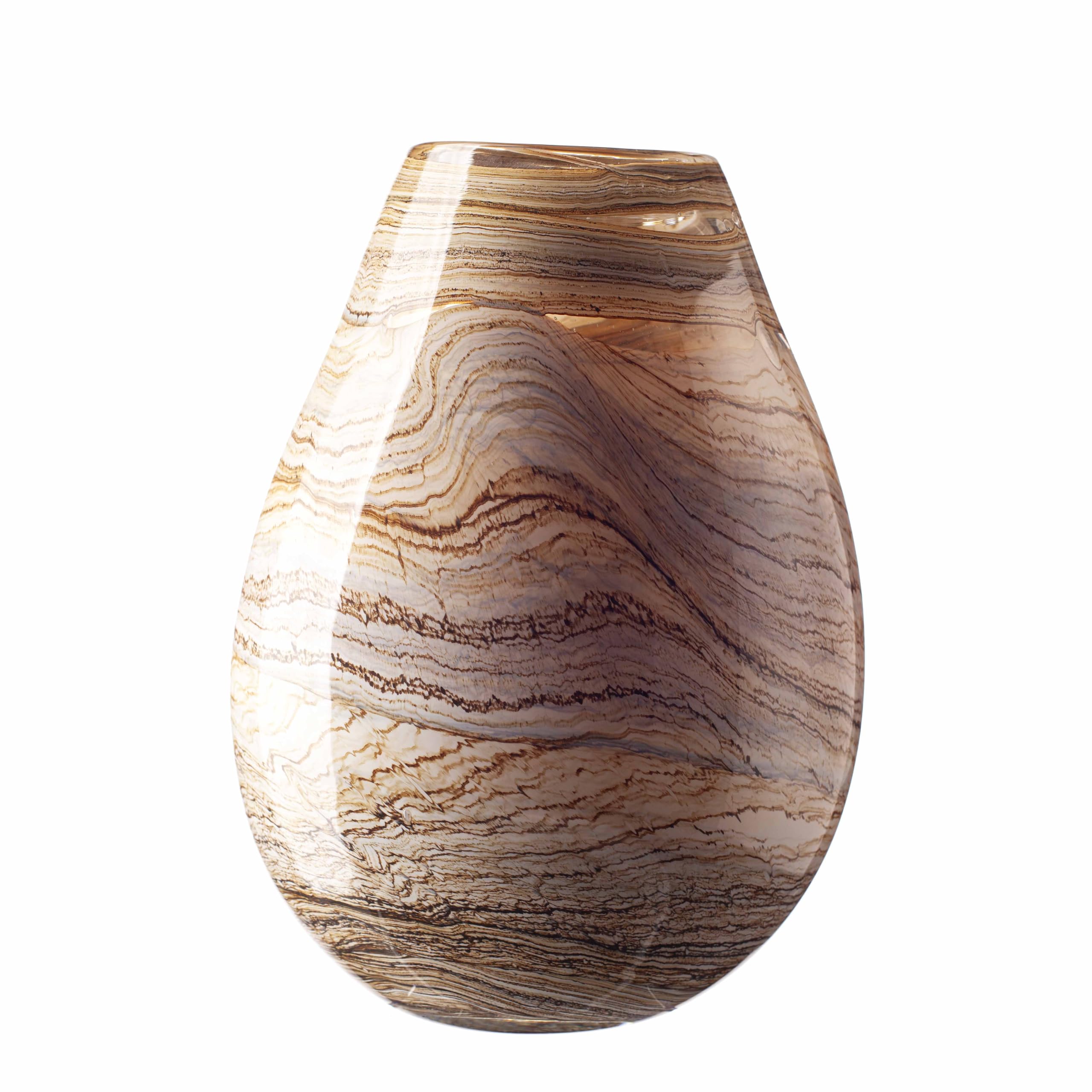 Amelia Art Glass Cream, Beige & Brown Large Glass Oval Vase In (Natural Stone) (30Cm)