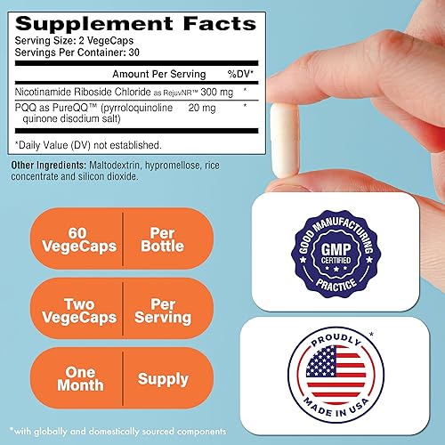 Miniatura 2 de Health Thru Nutrition Activador NAD+ NR con PQQ 300 mg de ribósido de nicotinamida + 20 mg PQQ Maximizador de mitocondrias Sin OMG Paquete de 60