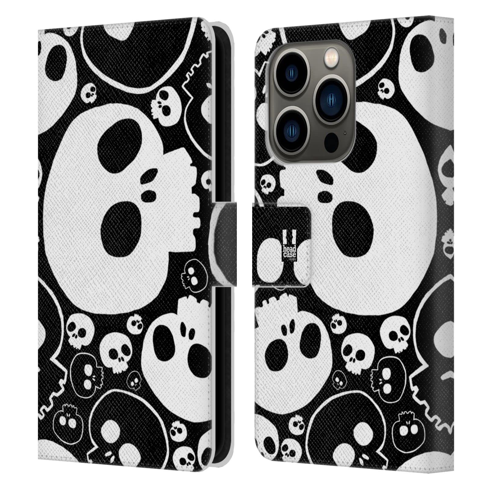 Carcasa de cuero tipo libro Apple iPhone 14 Pro Head Case Designs Blanco Calavera 7