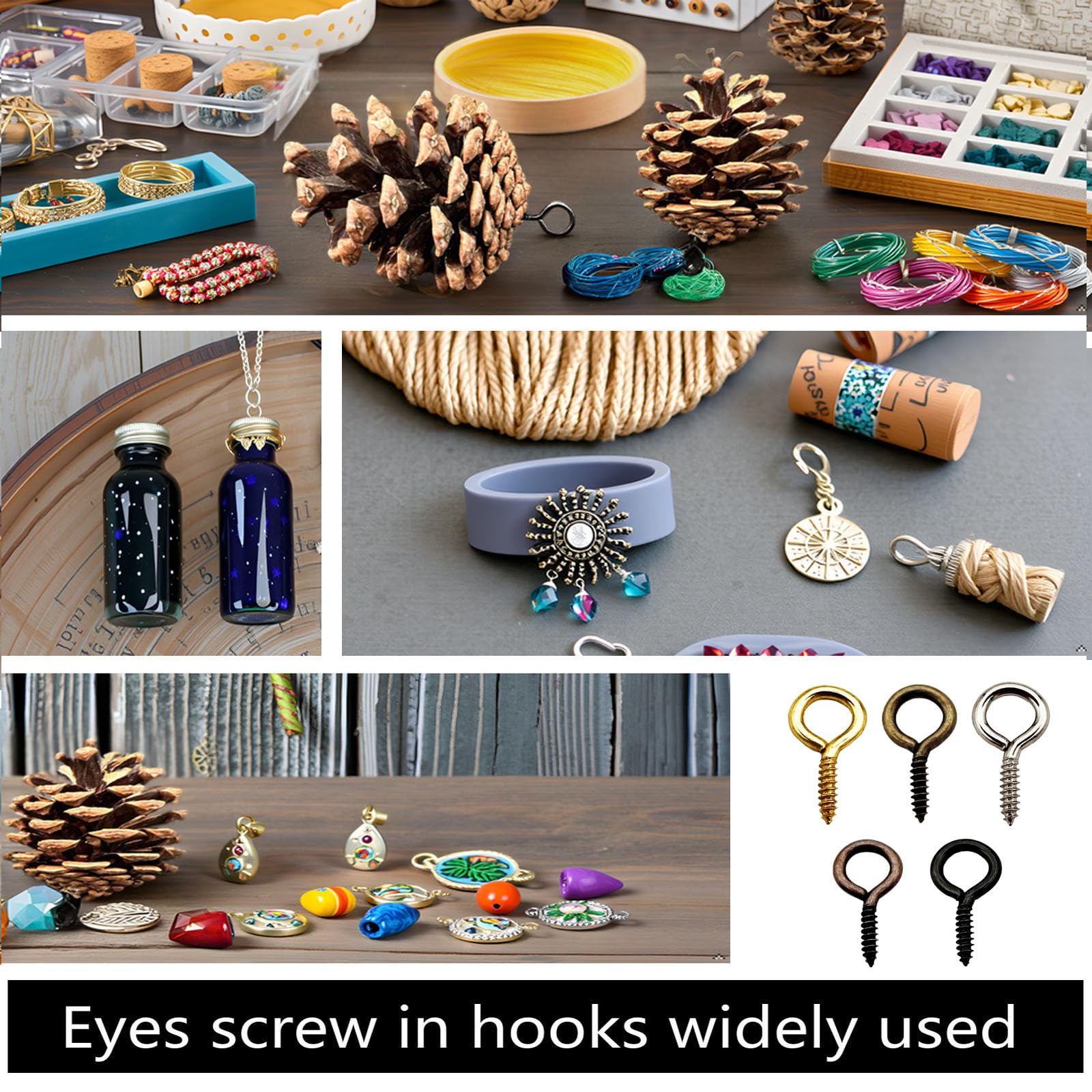 IDEALSV Small Screw Eyes Pin Hooks, 750 Pcs 0.55 Inch Screw in Hook for Jewelry, Cork Bottles,Resin, Bead, 7mm*14mm Small Eye Rings Eyelet Hook for Craft 5 Colors