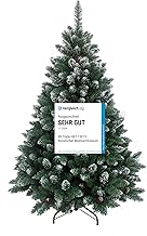 RS Trade HXT 15013 Schneebaum 150 cm künstlicher Weihnachtsbaum mit Schnee und Zapfen (Ø ca. 96 cm) ca. 760 Spitzen, schwer entflammbar, Schnellaufbau Klappsystem, inkl. Christbaum Ständer