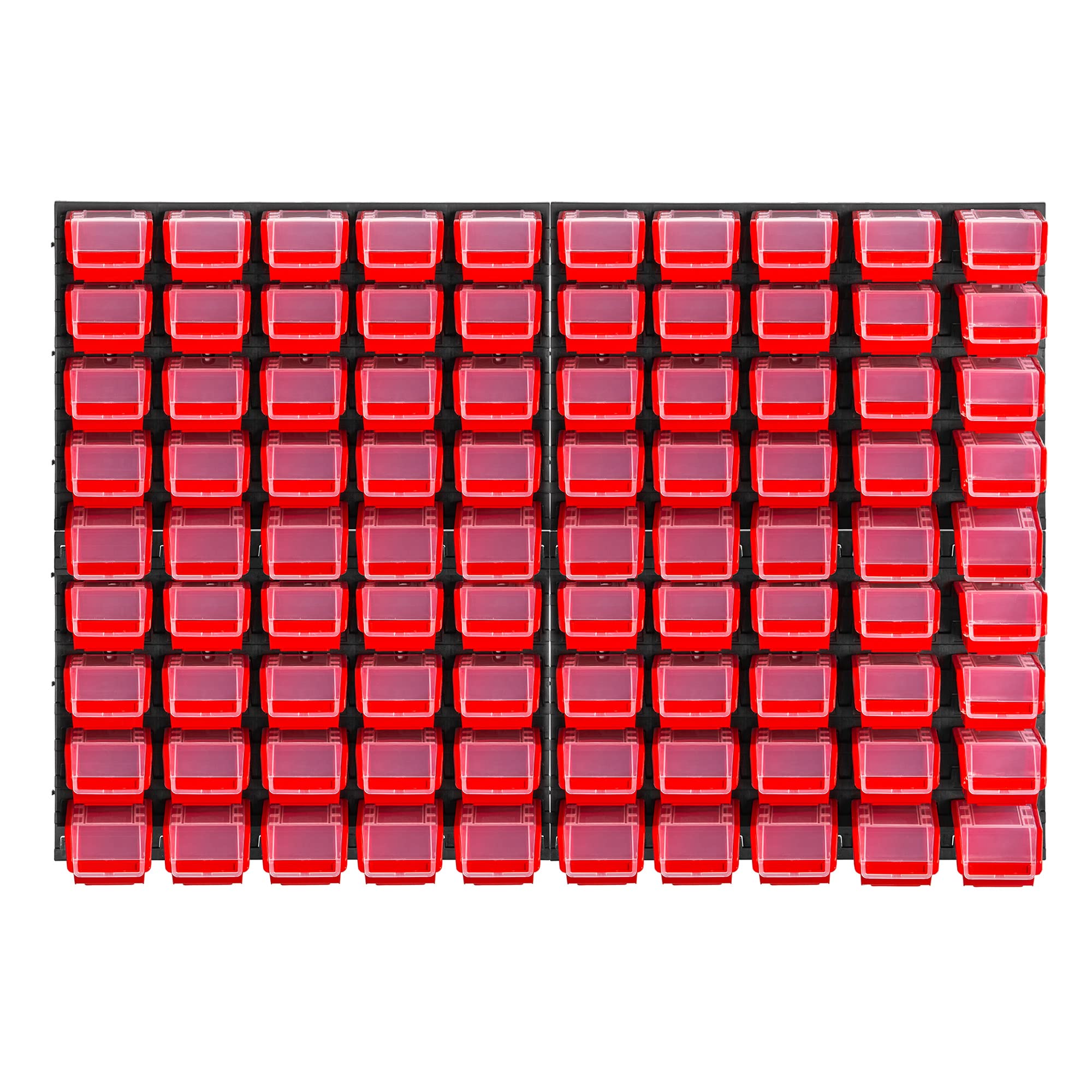 KADAX Werkstattwandregal, 116x78cm Lagersystem aus robustem Kunststoff, UV-Resistentes Werkstattregal, Erweiterbare Wandplatten, Schüttenregal für Garage, (Rot, 90 tlg.)