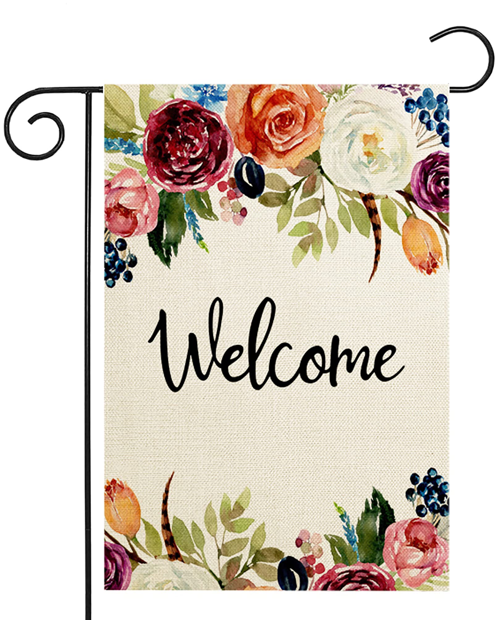 Boho Floral Flower Blossom Welcome Garden Flag 12 x 18 Inch Double Sided Outside Decor for Home Yard Farmhouse