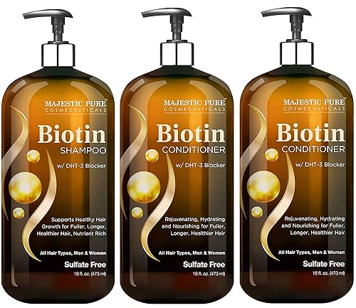 Majestic Pure Biotin con DHT Blocker Complex Champú y Acondicionador Set (16 oz cada uno) y Biotina Acondicionador (16 oz) Bundle