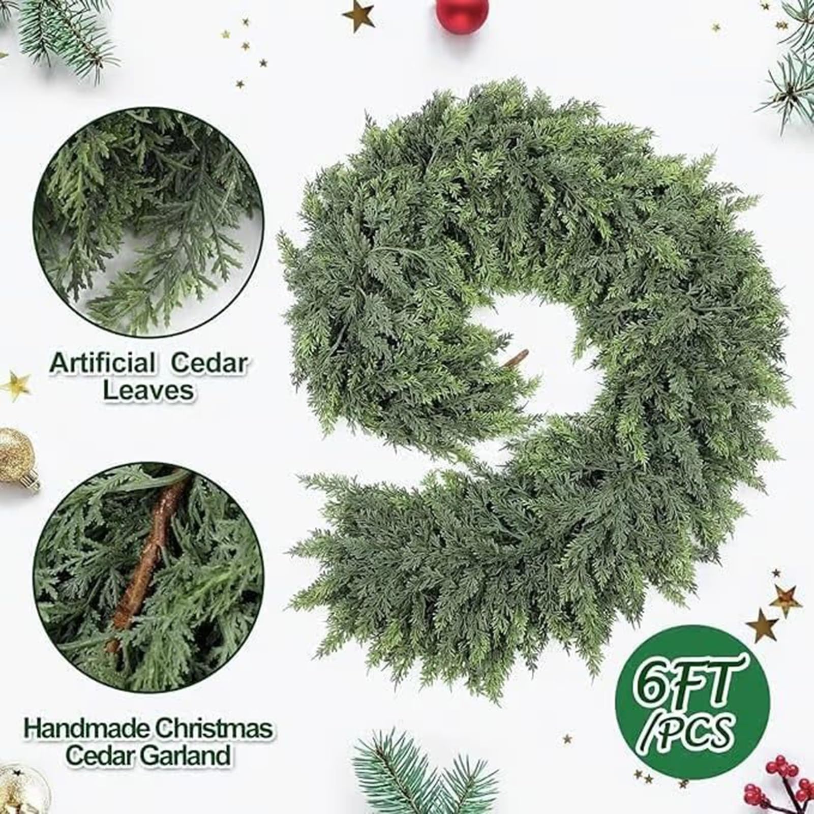 Guirnalda de Pino para Navidad Guirnalda Artificial De Navidad De Mimbre Y | Corona para Decoración de Hogar en Pared Puerta Chimenea Boda Árbol Escaleras