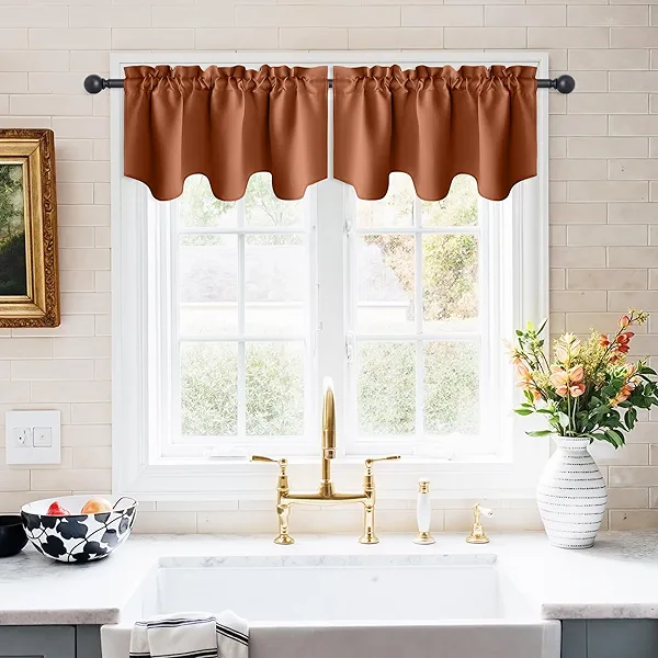 NICETOWN Burnt Orange Valances Curtains for Window Living Room Bedroom Bathroom Toppers, 2 Panels Farmhouse Style Rustic Dinning Room Blackout Thermal Insulated Rod Pocket, 42 x 18 Inch Length