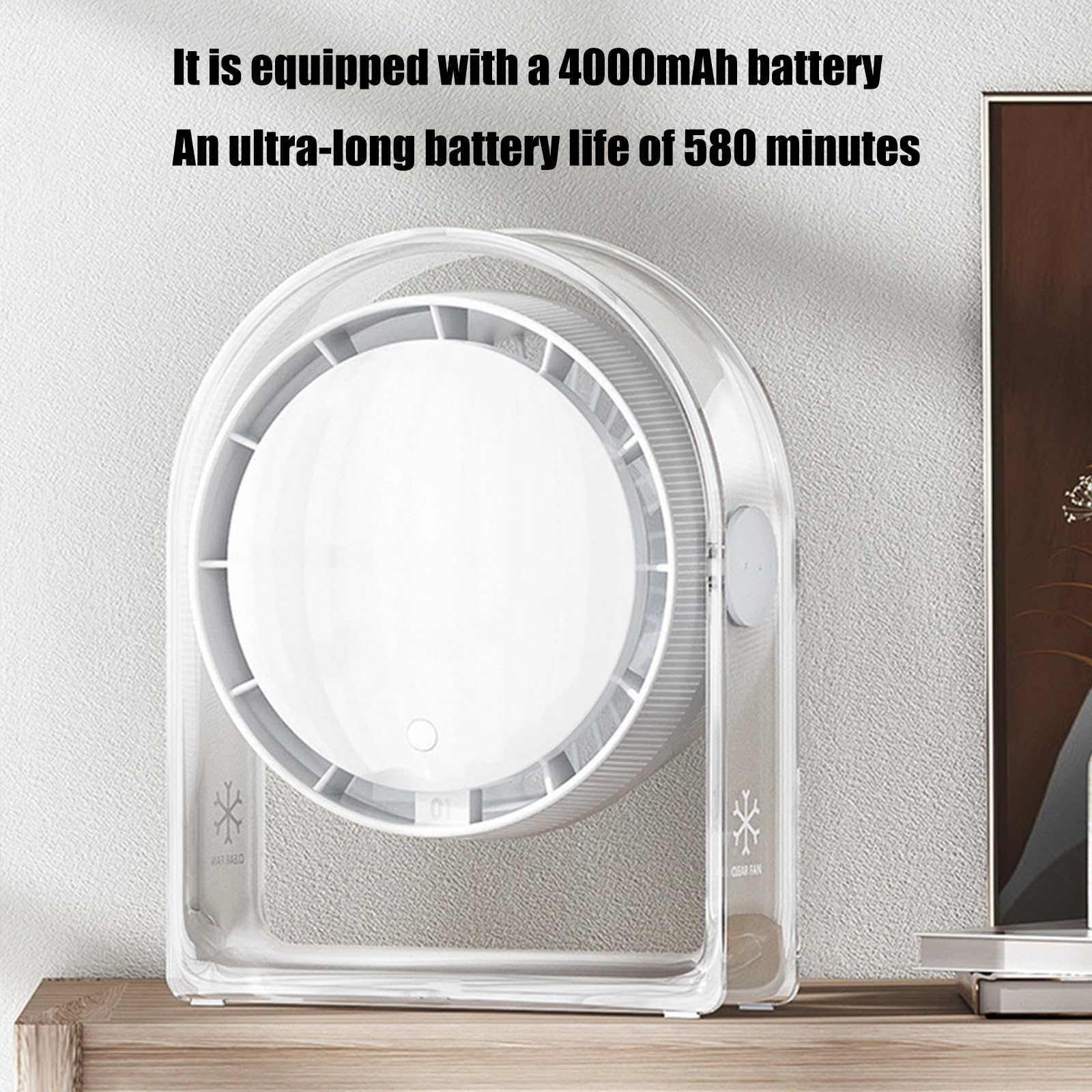 Ventilador de escritorio silencioso recargable por USB, dispositivo de refrigeración de bajo ruido, velocidad ajustable, con batería de 4000 mAh, escritorio de bajo ruido para espacios de trabajo