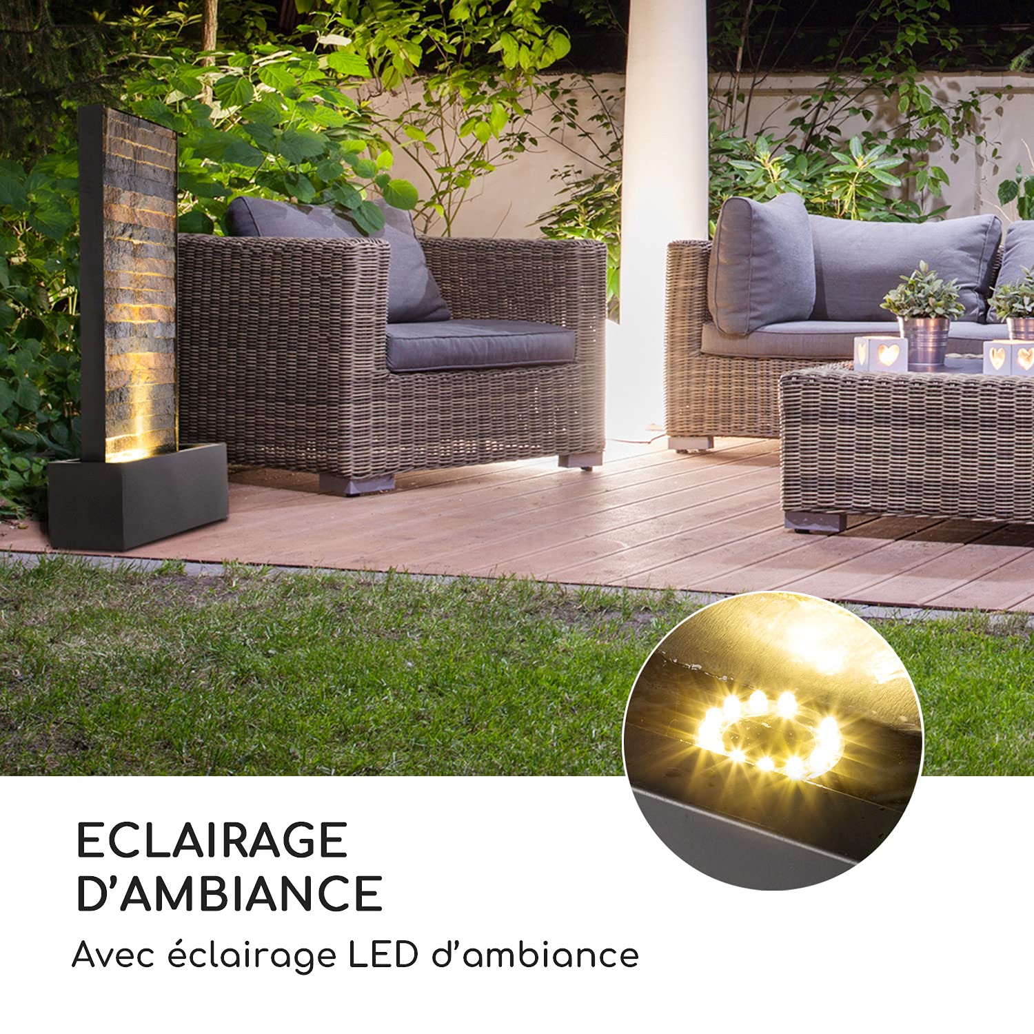 blumfeldt Raincastle - Fontaine de Jardin, intérieur/extérieur, Circulation d'eau Continue avec Loopflow Concept, 12 LED, Pompe de 8W, Indice de Protection IPX8 - Aspect Briques…